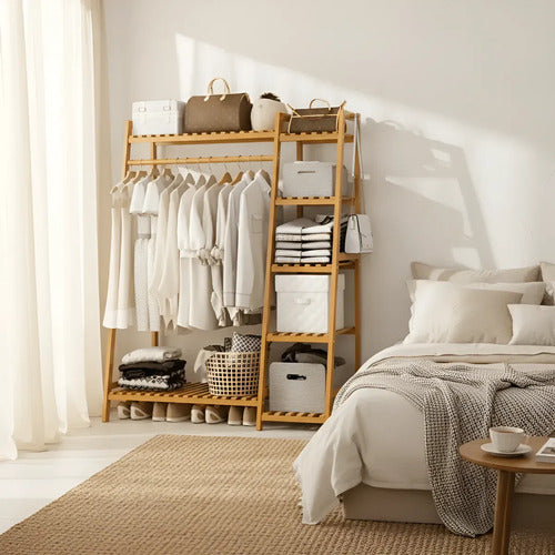 Perchero De Madera Con 5 Estantes Para Ropa Y Zapatos