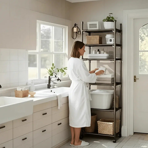 Estante Organizador 6 Niveles Para Baño Y Cocina Resistente Negro