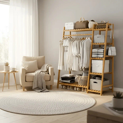 Perchero De Madera Con 5 Estantes Para Ropa Y Zapatos