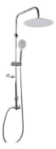 Barral Columna Ducha Barra Roseta Y Teléfono Redondo Plateado Cromado