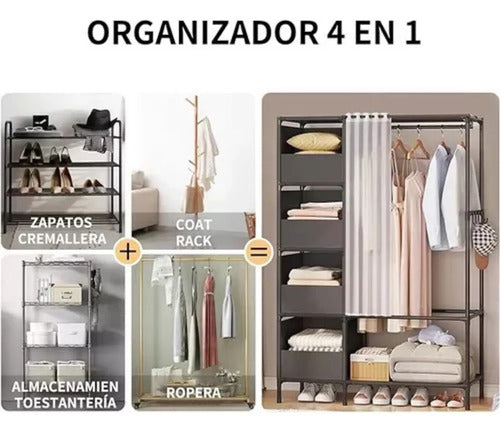 Organizador Multifuncional Ropero Con Perchero Y Cajones