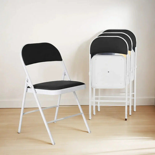 Silla Plegable Acolchonada Estructura De Metal Tapizada Liso Blanco Negro