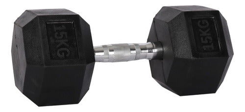 Mancuerna Dumbbell Hexagonal Engomada 15 Kg Entrenamiento