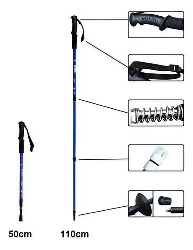 Baston De Tekking Senderismo 135cm Antishock Color Azul