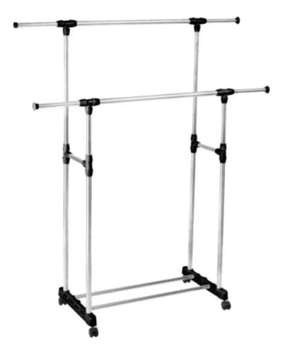 Perchero Extensible Doble Metálico Regulable Resistente Plateado