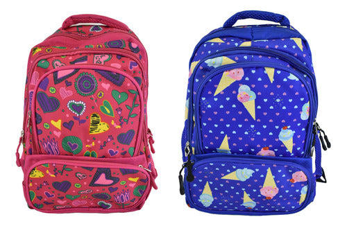 Mochila Escolar Estampada 4 Bolsillos Impermeable