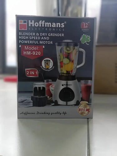 Licuadora 2 En 1 Jarra Vidrio + Molinillo Hoffman 800w 1.5lt Transparente