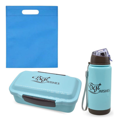 Set De Lonchera Con Cubiertos, Botella Y Bolsa 21x19cm