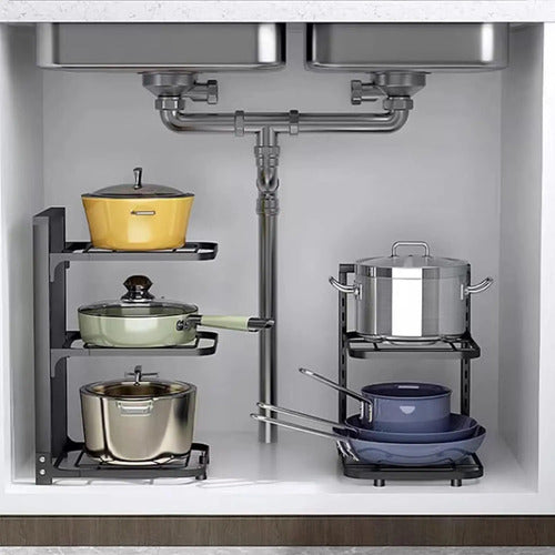 Organizador De Ollas 2 Estantes Metalico Cocina Multiuso Negro