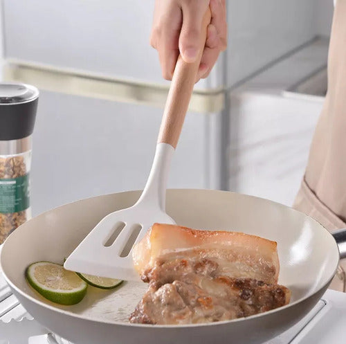 Set Kit 19 Utensilios Cocina Silicona Madera+cuchillos+tabla