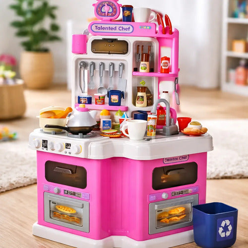 Cocina Interactiva Con Luz Sonido Y Efectos Con 113 Piezas Rosa