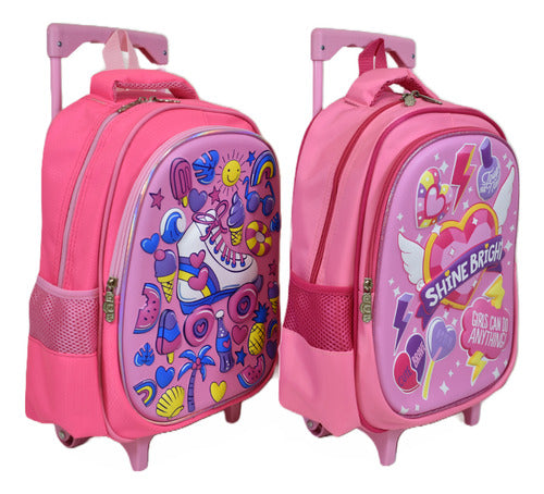 Mochila Infantil Con Carrito Varios Diseños 39 X 24 X 12 Cm