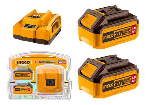 Set X 2 Baterias 20v 4amp + 1 Cargador Ingco Fbcpk1424