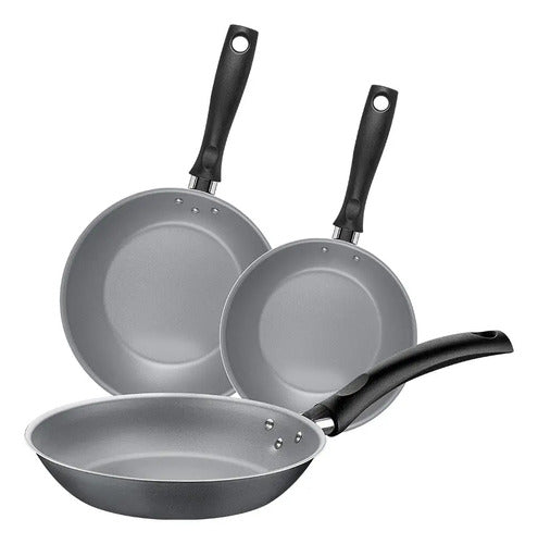 Set De Sartenes Tramontina Turim 3 Piezas 16cm-20cm-24cm Ub Negro