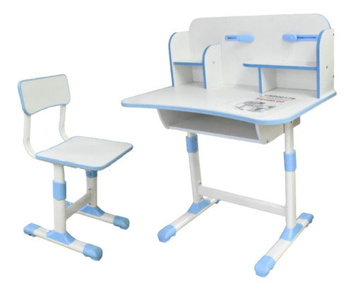 Escritorio De Estudio Con Silla Altura Regulable Celeste