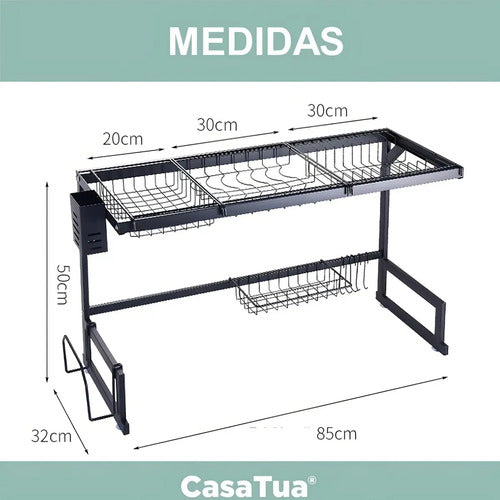 Secaplatos Escurridor 85cm Sobre Lavaplato Acero Inoxidable Color Negro Mate