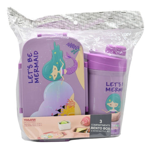 Set De Lonchera+botella Con Cubierto Y Compartimientos Rosa