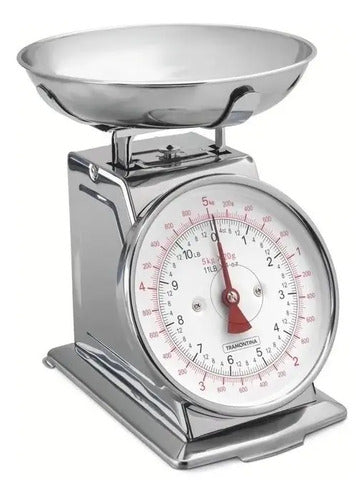 Báscula Analógica De Cocina Adatto De Acero Inoxidable, Tramontina, Capacidad Máxima De 5 Kg, Color Plateado