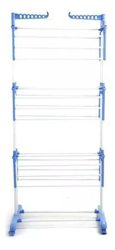 Tendedero Tender Seca Ropa Vertical Plegable C/ruedas Resistente Metalico Gran Capacidad 3 Niveles Facil Armado Espacios Reducidos Celeste