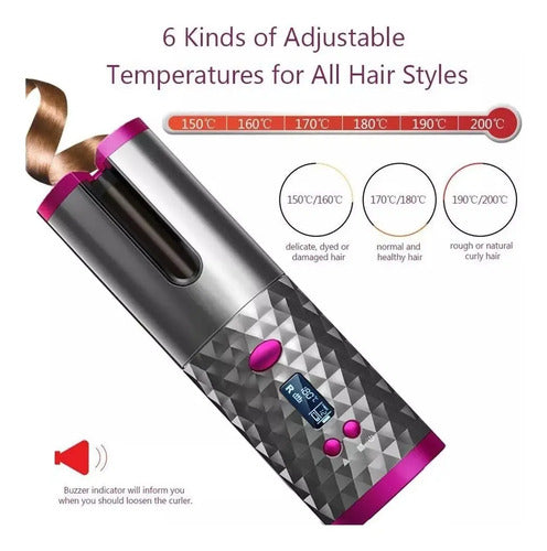 Rizador De Pelo Automático Cerámica Recargable 200 °c Blanco