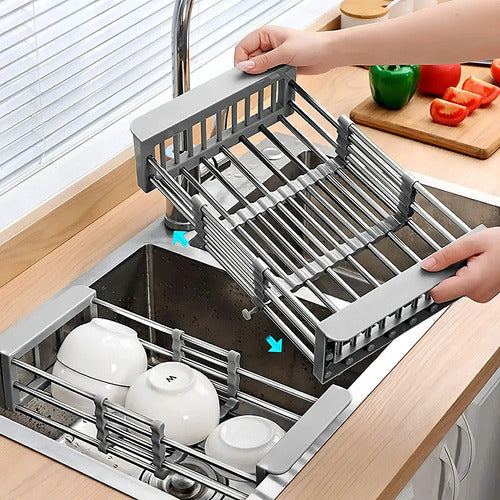 Escurridor De Fregadero Ajustable Multiusos De Aluminio Gris