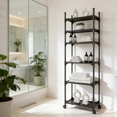 Estante Organizador 6 Niveles Para Baño Y Cocina Resistente Negro