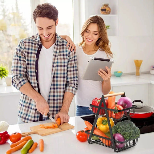 Canasto Organizador De Frutas Y Verduras 2 Niveles Negro