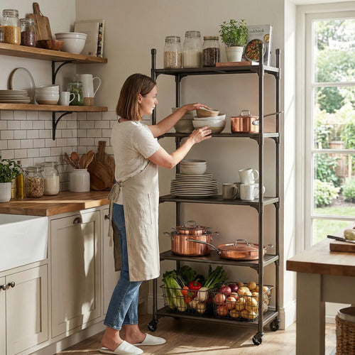 Estante Organizador 6 Niveles Para Baño Y Cocina Resistente Negro