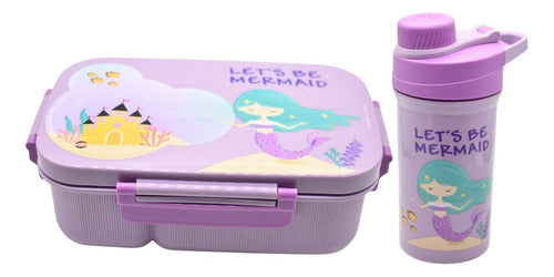 Set De Lonchera+botella Con Cubierto Y Compartimientos Rosa