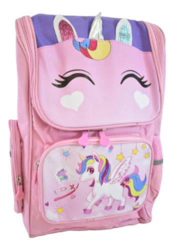 Mochila Escolar De Unicornio Rosa 16 Pulgadas 40x27x13cm.