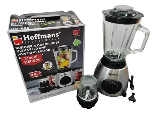 Licuadora 2 En 1 Jarra Vidrio + Molinillo Hoffman 800w 1.5lt Transparente