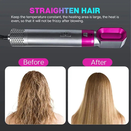 Secador Pelo Cepillo Cabello Alizador Rizador Volumen 5 En 1 Plateado
