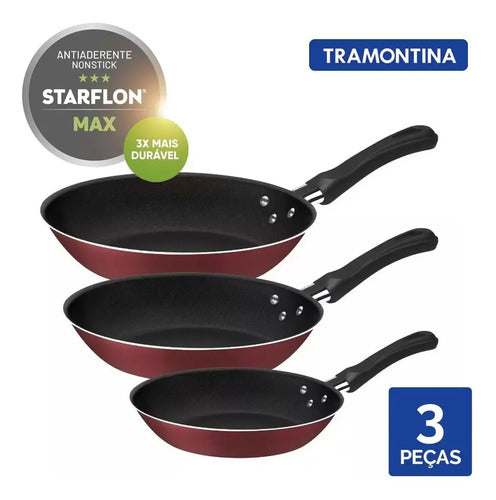 Juego De Sartenes Rojas Tramontina Caribe De 3 Piezas Rojo