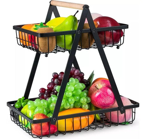 Canasto Organizador De Frutas Y Verduras 2 Niveles Negro