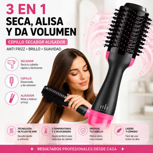 Cepillo Secador Alisador 3 En 1 Anti Frizz Voluminizador Plateado