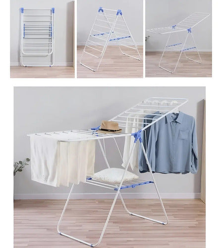 Tendedero Para Ropa De Pie Plegable Tender Acero Inoxidable Color Blanco