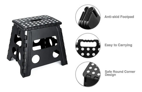 Banqueta Banco Plegable Escalera Plastico Reforzado 32 Cm Negro- Garageimpo