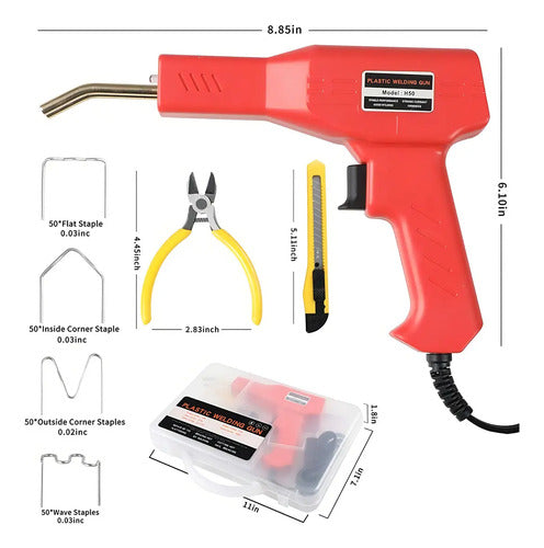 Soldadoras De Plásticos 50w + Grampas+ Herramientas+ Maletín Rojo