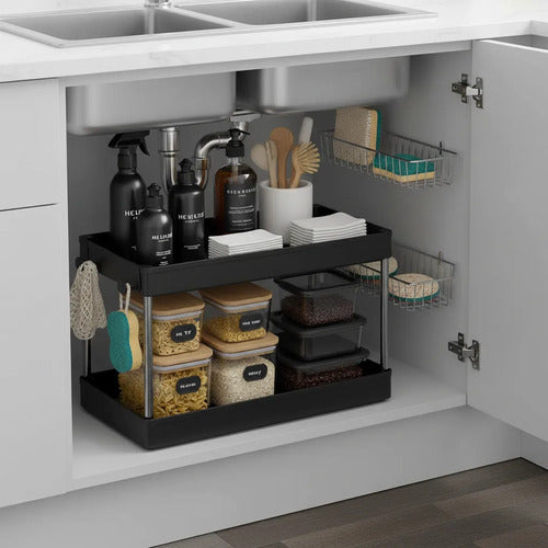 Organizador Multiuso Bajo Mesada 2 Niveles Cocina Baño Negro