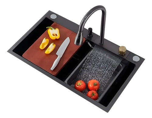 Pileta De Cocina Acero Inox Multifuncional 75x45cm Negro