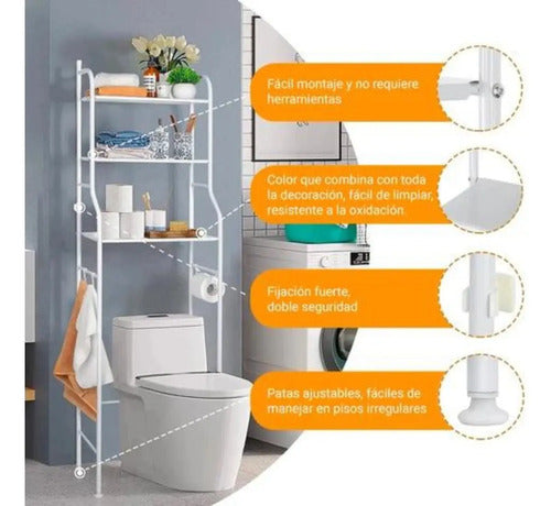 Estantería Baño Arriba Inodoro Aluminio Blanco Homey 3 Estantes