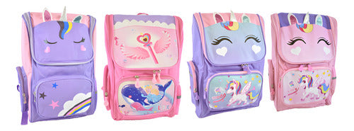 Mochila Escolar De Unicornio Rosa 16 Pulgadas 40x27x13cm.