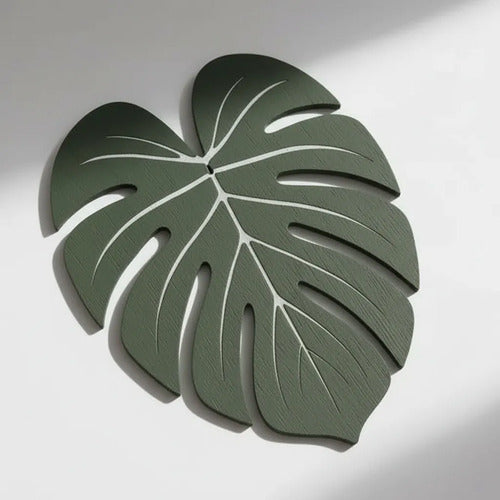 Posavasos Apoya Vasos Planta Diseño Moderno Naturalista Verde Oscuro
