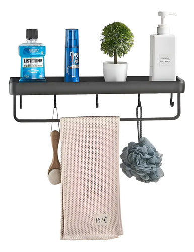 Estante Para Baño Minimalista Con Toallero Y Ganchos Negro