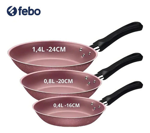 Juego De Sartenes Caribe Tramontina Festa Pink De Aluminio De 3 Piezas Rosa