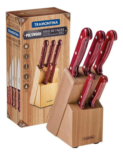 Juego De Cuchillos Taco De Madera 6pz Polywood Rojo Tramonti Rojo