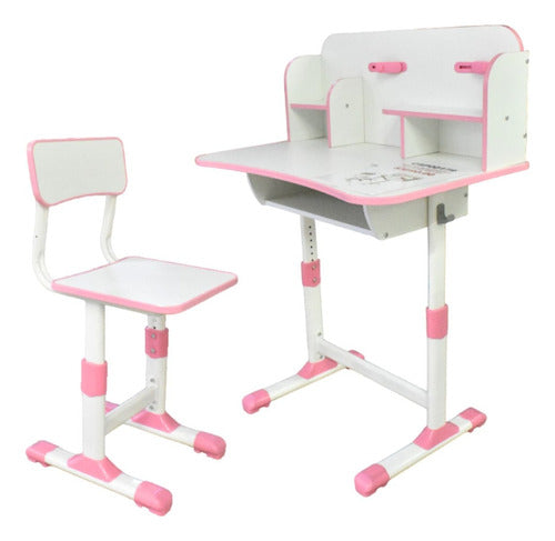 Escritorio De Estudio Con Silla Altura Regulable Rosa
