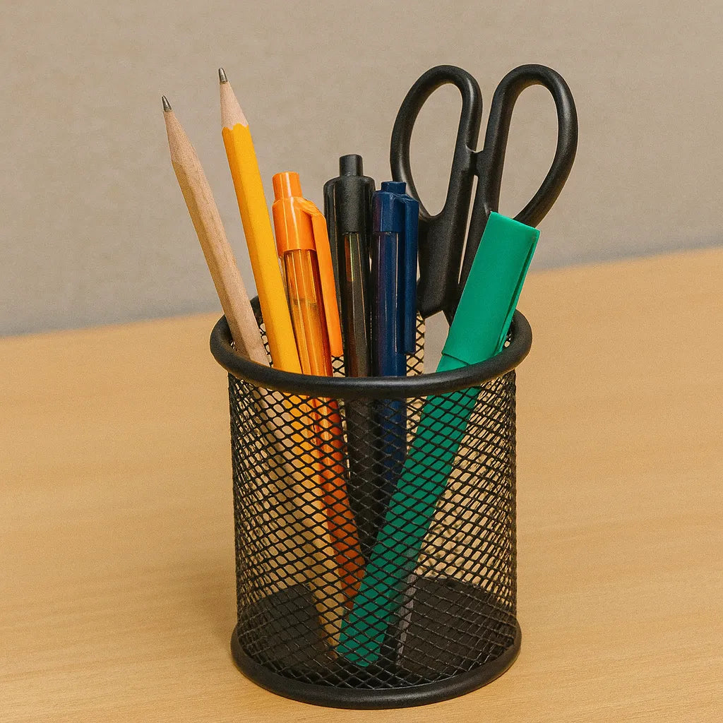 Porta Lapiz Lapicera Cilindrico De Metal Calado Oficina