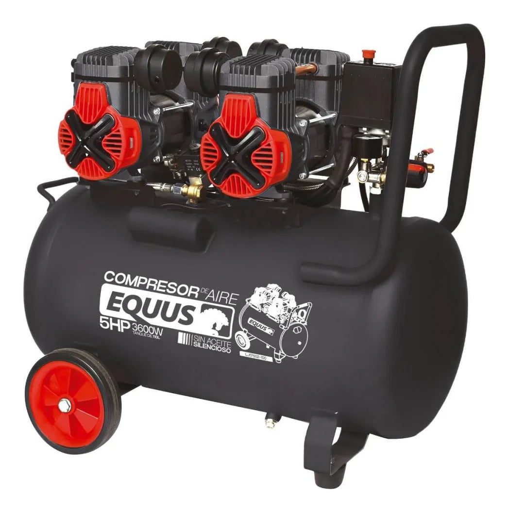 Compresor Sin Aceite Silencioso 5 Hp 100l Equus Rojo 50/60