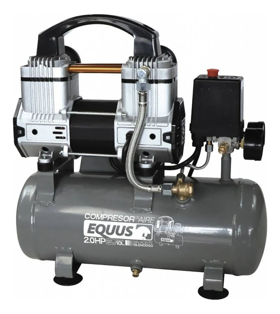 Compresor De Aire 10l Silencioso Sin Aceite Equus Negro